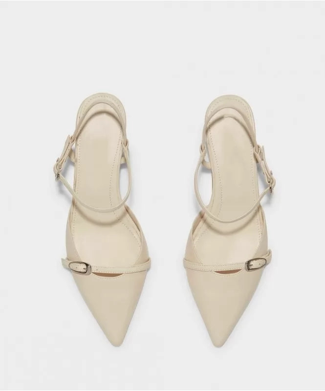 Pointed Cream Slingback Heels