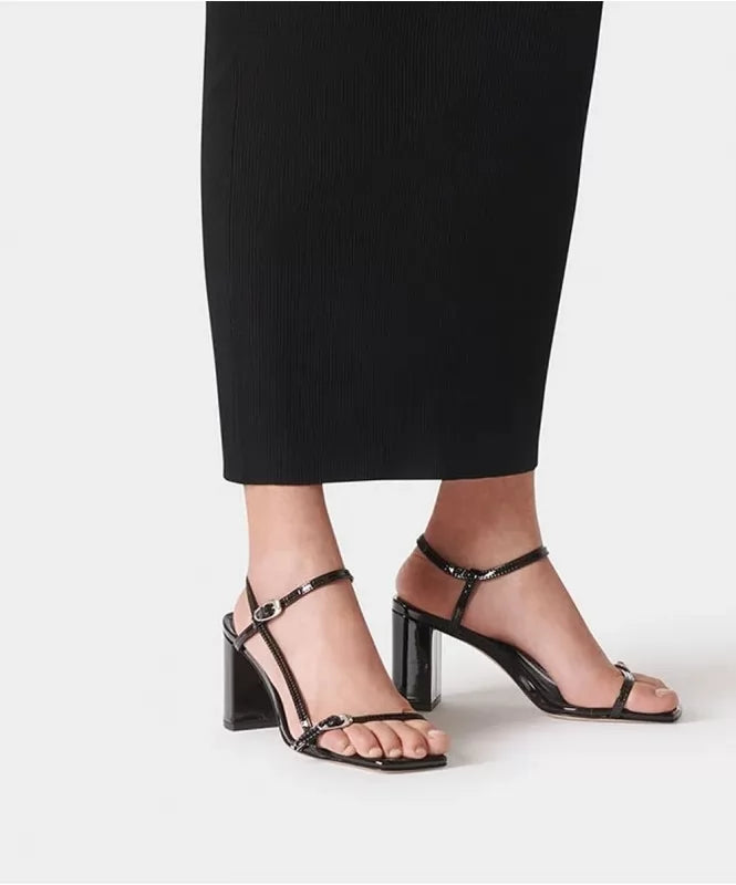Strappy Black High Block Heels