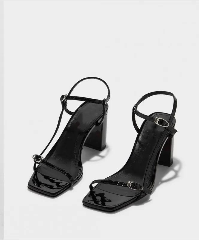 Strappy Black High Block Heels