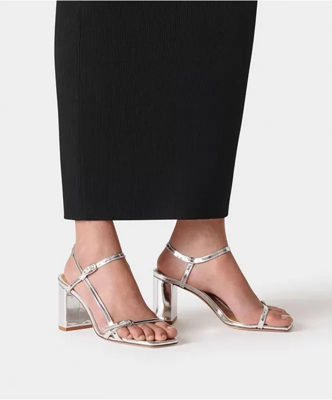 Strappy Silver High Block Heels