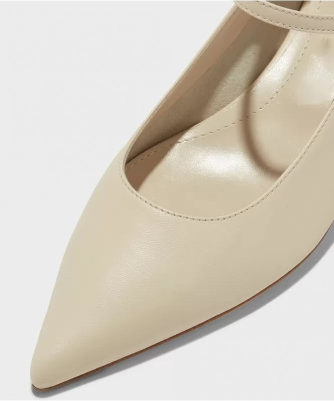 Pointed Cream Maryjane Pumps