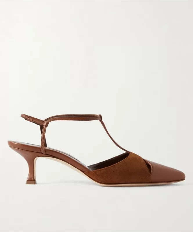 Brown Cutout Slingback Heels