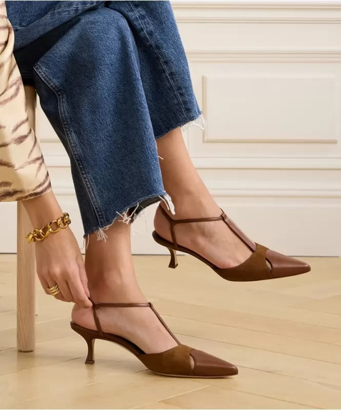 Brown Cutout Slingback Heels